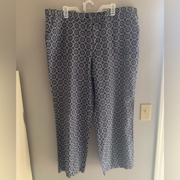 Womens Liz Claiborne Blue Floral Linen Blend Mid Rise Wide Leg New Pants XXL - Picture 1 of 8